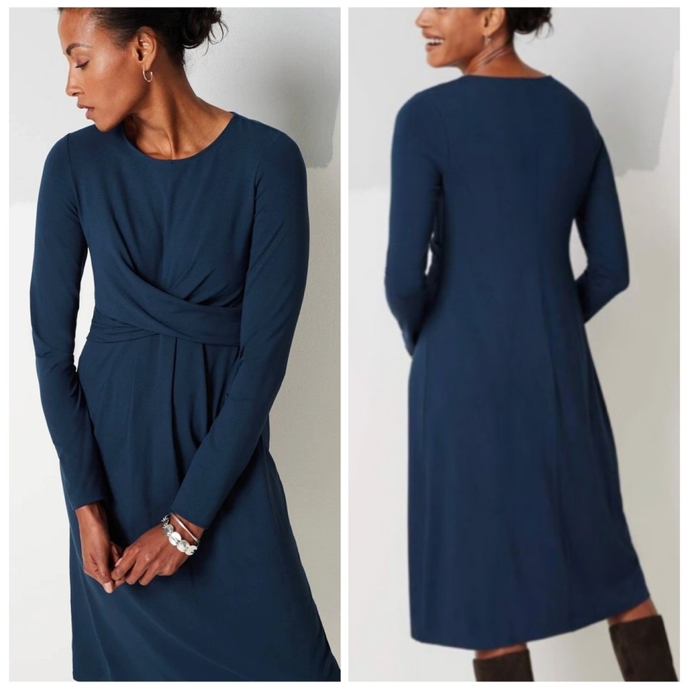 J. Jill Dark Teal Blue Crisscross Long Sleeve Dress Women's Size XL Petite NEW